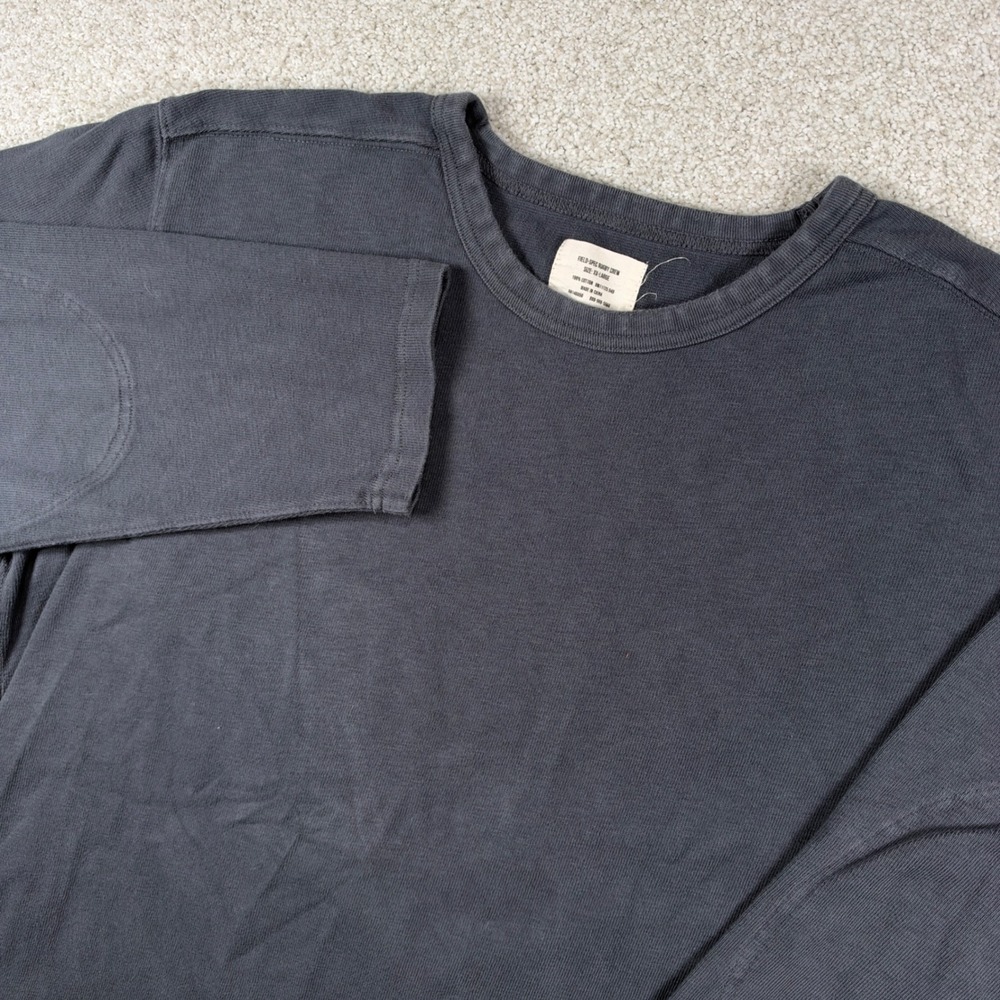 Buck Mason Field-Spec Rugby Crew Men XXL Gray Long Sleeve Elbow Patch Shirt